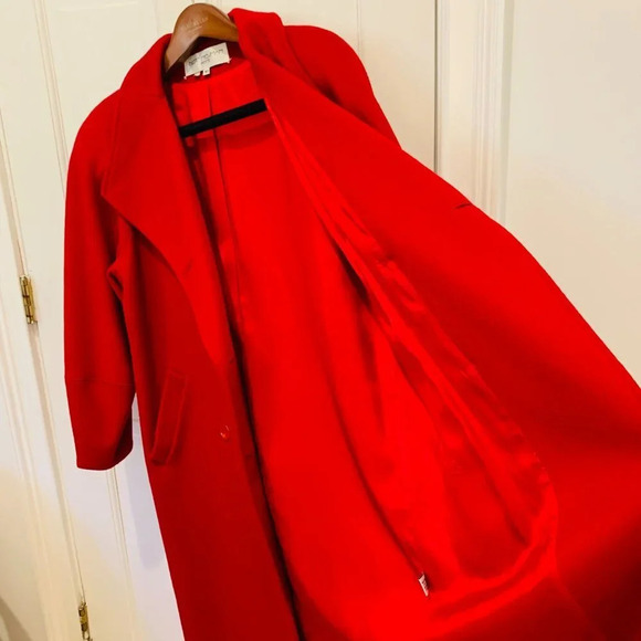 Vintage Bert Newman Petite Wool Blend Full Length Jacket Coat Red Size 10 - Picture 11 of 16